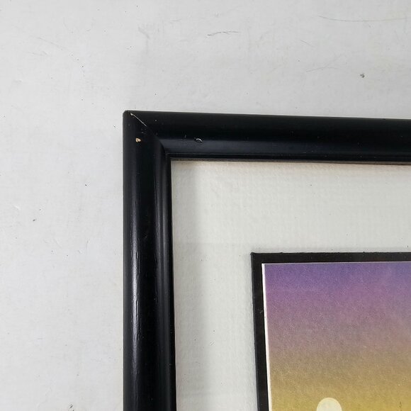 Framed Ibiza Sunset Boats Watercolor Painting Signed By Artist Framed 7" x 7" - Picture 6 of 8